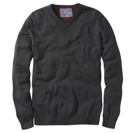 Charles Wilson Fine Knit Cotton Pullover with V-Neck for Men, Charcoal (0422)