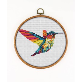Mandala Hummingbird K309 Counted Cross Stitch KIT. Threads, Needles, 2 Fabrics, Threader, Clippers and 4 Printed Color Patterns. Embroidery Pattern Kit