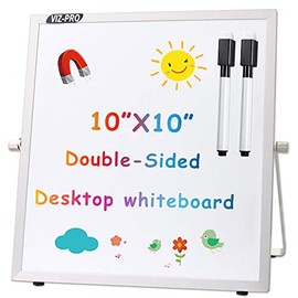 VIZ-PRO Small Desktop Dry Erase Board/Portable Whiteboard Easel for Kids 10 x 10 Inches with 2 Markers