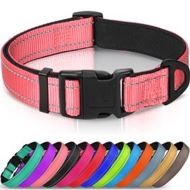 Joytale Reflective Dog Collar,Soft Neoprene Padded Breathable Nylon Pet Collar Adjustable for Large Dogs,Pink,L