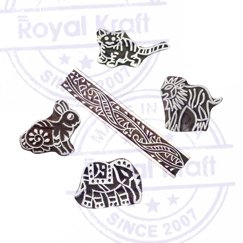 Exquisite Designs Animal and Border Wooden Block Stamps (Set of
