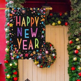 Louise Maelys Happy New Year Garden Flag Double Sided 28x40 Inch Large Burlap Party Welcome Winter Holiday Yard Outdoor Flag Outside House Decor (Only Flag)