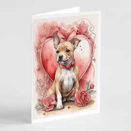 Caroline's Treasures DAC4576GCA7P Staffordshire Bull Terrier Valentine Roses Greeting Cards Pack of 8 Blank Cards with Envelopes Whimsical A7 Size 5x7 Blank Note Cards