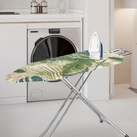 Vanideaoty Green Leaves Ironing Board Cover, Heavy Duty, Non Stick Scorch and Stain Resistant Standard Size 15 x 54 Inch with Elasticized Edges