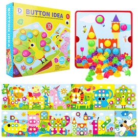 VOSSOT Mosaic Pegboard Game for Children, Early Educational Plug-in Game, Colour Pegboard Forks for 1-5 Years Old Children, Plug-In Game with 46 Large Beads and 12 Colourful Cards (Peacock)