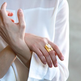 HAIXIAN Adjustable 14K Gold Cocktail Party Thumb Index Finger Ring,Open Classic Full Finger Gemstone Wide Band Ring,Jewelry for Women (B_Opalite, Adjustable)