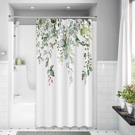Yeele Green Leaves Waffle Shower Curtains Farmhouse Wildflower Fabric Shower Curtains for Bathroom, Spring Natural Floral Plant Bath Curtain Decor Waterproof 48x72 Inch
