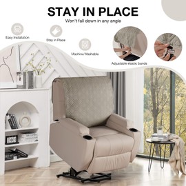 VANSOFY Recliner Chair Covers 100% Waterproof Backrest Cover Reclining Cover Non-Slip Dog Chair Cover Furniture Protector Washable Slipcover Elastic Straps for Pets, Dogs(Khaki)