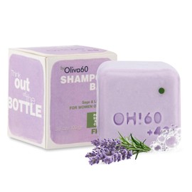 Shampoo en barra de Oliva. Oliva60. Para mujeres mayores de 40. Con aceite esencial de salvia, control caída, calmante y fortificante. Sin sulfatos, Con aceite de argán, macadamia, extracto de aloe, provitamina B5. 100 gr. (Salvia Lavanda)