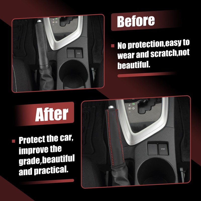 X AUTOHAUX Car Interior Handbrake Cover with Red Thread Replacement