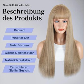 Salomezklm Long Honey Blonde Straight Wigs for Women, Synthetic Straight Wig with Bangs, Heat Resistant Long Hair for Daily Party (Honey Blonde, 24 Inches)