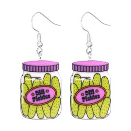 Dill Pickles Cucumber Drop Dangle Earrings Unique Weird Acrylic Dangle Earrings Gag Green Pickle Earringd for Women Jewelry Pickle Funny-Purple