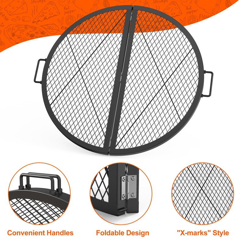 only fire X-Marks Fire Pit Cooking Grate, Foldable Round Grate