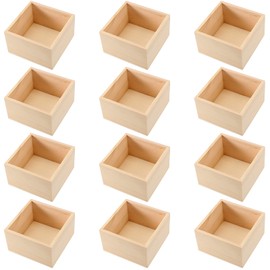 SINJEUN 12 Pack 4" x 4" Rustic Wooden Box Unfinished Small Wooden Box Wood Square Organizer Container for Crafts, Storage, Home Decor, Centerpiece, Party Supplies