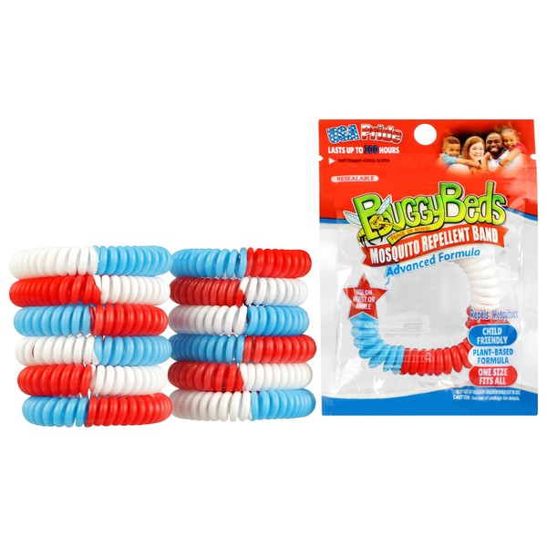 BuggyBeds Mosquito Repellent Bands, Natural & Elastic Bracelets, Last Upto 300Hrs, One-Size Fits All, USA Pride Colors (Pack of 12)