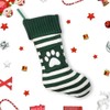 Large Christmas Stockings Christmas Green White Strip Cat Paw Hanging