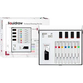 Liquidraw Technical Drawing Pen Set of 8 for Artists, College Set with Pen Station & Ink