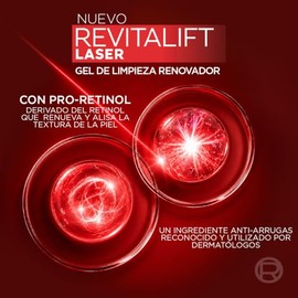 L'Oreal Paris Revitalift Laser, Gel Limpiador Facial Renovador, enriquecido con Pro Retinol, 150 ml