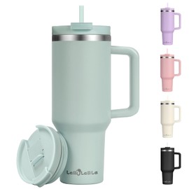 Labulabla 40oz Tumbler with Handle,Double Wall Vacuum Reusable Stainless Steel Insulated Water Bottle,With Leak Proof lid and Straw for Iced or Cold Beverages (Blue Haze)