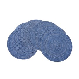 Leegood 15Inch Round Placemats for Dining Table - Heat-Resistant Non-Slip Polyester Ramie Blend, Oil-Proof Reusable Easy-Clean Kitchen Mats for Home & Restaurant (6-Pack) (Blue)