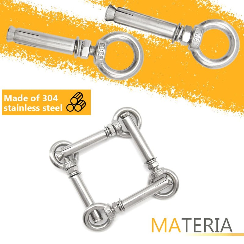 Hocansen 5Pcs Concrete Eye Bolt M8x80mm Expansion Eyebolt Eye Nut