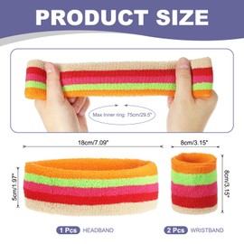 MECCANIXITY Sweat Band Set Sport Terry Cloth Headband Wristband Set 7"x2" Moisture Wicking Sweat Absorbing Head Band for Women Men Workout Exercise Basketball(Orange/Green/Red/Khaki)