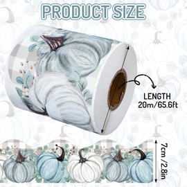 JarThenaAMCS Thanksgiving Pumpkin Bulletin Board Borders Autumn Watercolor Blue Pumpkin Decorative Fall DIY Art Crafts Border Trim Decor for School Classroom Office Wall Blackboard, 1 Roll 65.6 Ft