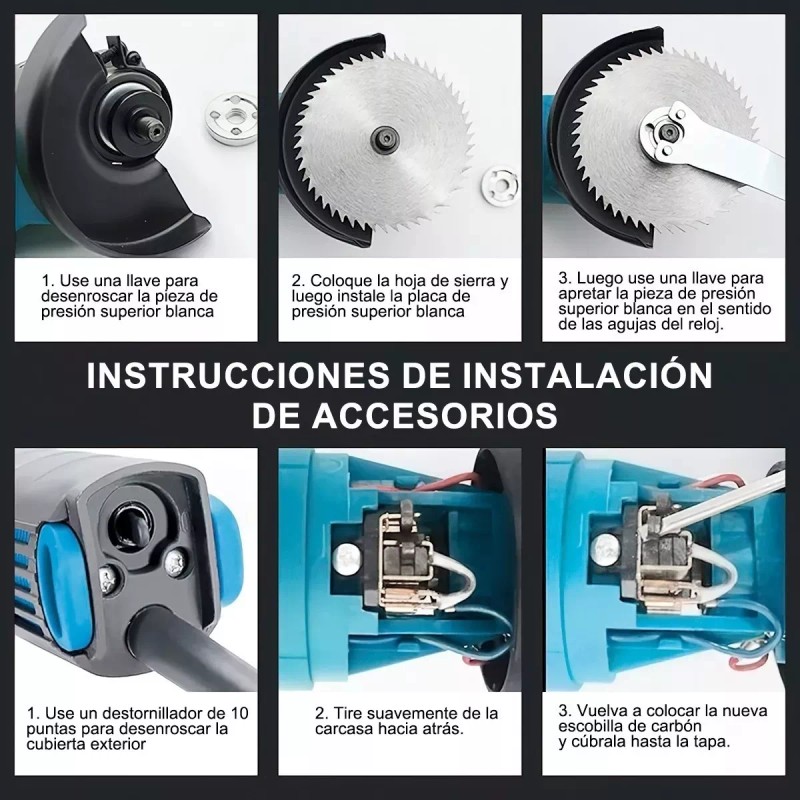 CODYTAV Amoladora Angular 2000w Eléctricas + Accesorios Para Corte