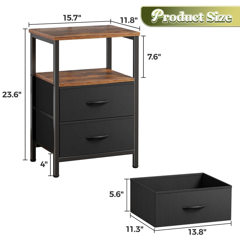Huuger Night Stand Set of 2, Nightstand with 2 Drawers,