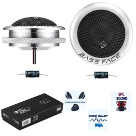 2 Bass Face Team SQ T.1 Tweeters 2.4 Inches 6 cm 60 mm Diameter with 45 Watt RMS and 90 Watt Max 4 Ohm with Reduced Depth Only 1.9 cm + Capacitors and 3 Free Stickers per Pair