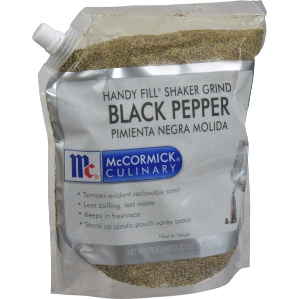 McCormick Culinary Handy Fill Shaker Grind Black Pepper, 2 lb - One 2 Pound Pouch of Bulk Pure Black Pepper for Tabletop Black Pepper Shaker Refills