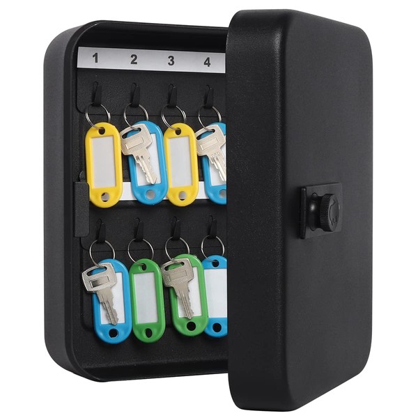 Jssmst Key Box, Safe, Hand Safe, Holds 20 Keys, Dial Type, Wall Mounted, Black (Black, Dial, 20 Pieces)