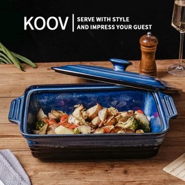 KOOV KOOV Ceramic Casserole Dish with Lid, Covered Rectangular Casserole Dish Set, Lasagna Pans with Lid for Cooking, Baking dish With Lid for Dinner, Kitchen, 9 x 13 Inches, Reactive Glaze (Nebula Blue)