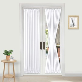 DWCN French Door Curtains – Rod Pocket Thermal Blackout Curtain for Doors with Glass Window, Kitchen and Patio Doors for Privacy, 25 X 80 Inches Length, 1 Curtain Panel with Tieback, Pure White