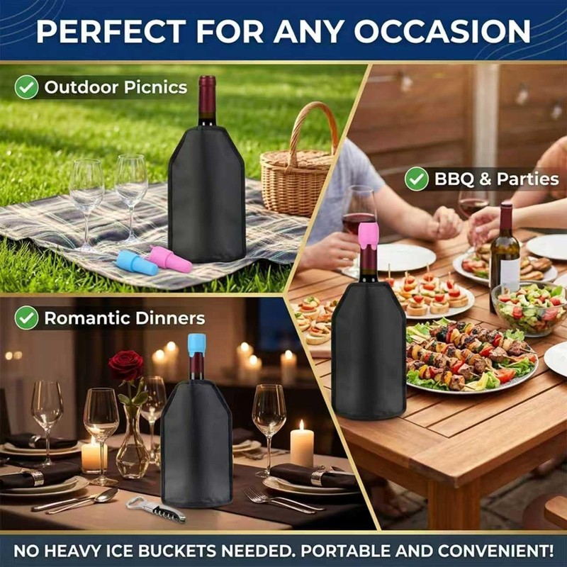 Reusable Gel Wine Cooler Sleeve, Fits 750ml Bottles for Red