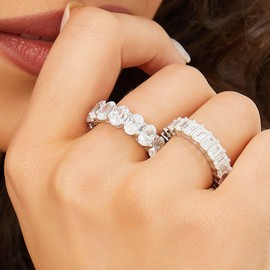 Michooyel S925 Oval Cut Eternity Ring 5x7mm CZ Band Ring Wedding Ring Sterling Silver Rings for Women