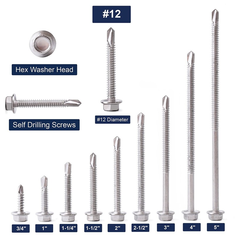 #12 x 5 Sheet Metal Screws 100PCS 410 Stainless Steel
