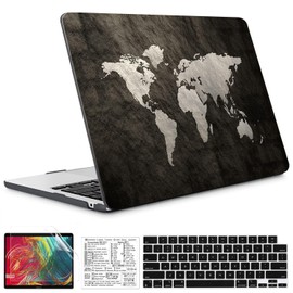 QCzyc Black Map Case Compatible with MacBook Air 13.6 inch 2022-2024 Release A2681 M2 A3113 M3 Hard Plastic Shell Cover w/Mac OS Keyboard Sticker & Keyboard Cover (World Map)