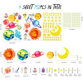 SNAIL GARDEN 192 pcs Glow in The Dark Stickers,Glow in The Dark Stars and Planets for Ceiling, Blue Glow in The Dark Stars Sticker, Wall Glow in The Dark Space Stickers for Bedroom Living Room Decor