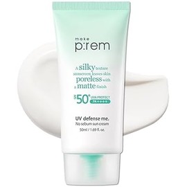 Make prem UV Defence me. Protector solar sin sebo, FPS 50 PA Reef Safe Korean Silky Texture Sunscreen con acabado mate y sin poros, protección UVAUVB