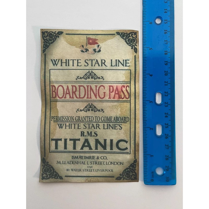 Titanic Launch Ticket, Boarding Pass, Postcard, and Envelope - White