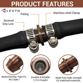 LECTO Universal 5/8", 1/2", .700" Drip Line Repair & Extension Kit – Plastic Coupler with 2 Stainless Steel Hose Clamps