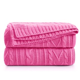 Aormenzy Hot Pink Cable Knit Throw Blankets for Couch Bed Sofa, Acrylic Knitted Blanket, Soft Cozy Throw Blanket, 50" x 60"