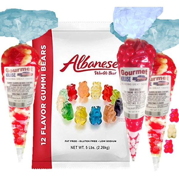 Albanese Gummi Bears-Gummy Bears 12 Flavors-5lb Bag Plus (2) Red