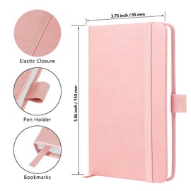 3 Pack A6 Notebook, Pocket Notebooks 160 Lined Pages Small Leather Journal Notebook for Women Men Work Office School, Hardback A6 Small Notepad with Pen Holder, 9.5 x 14.5cm (Purple, Pink, Orange)