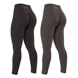 AUROLA Power Collection 2 Pieces Set Workout Leggings for Women Ribbed Thick Seamless Scrunch Active Pants,Set (Chocolate Torte+Chestnut Brown),L