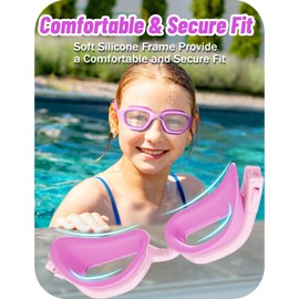 Vvinca Kids Swim Goggles, Swimming Goggles for Toddlers Kids 3-14 Outer-Eye Fit Anti-Fog UV Protection No Leak Soft Liquid Silicone Seal Anti Shattered Lens Pool Glasses for Boys Girls Teens Gift