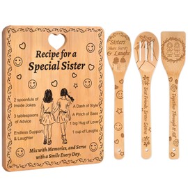 Engraved Cutting Board Set for Sister – Unique Sister Birthday Gifts with 'Recipe for a Special Sister' Design, Includes Spoons, Spatula, and Heart-Shaped Handle – Perfect Sister Christmas Gifts