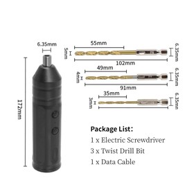 Electric Screwdriver, Wireless Electric Screwdriver with 3-Piece Twist Drill Tool Set for Clockwise and Counterclockwise Maintenance, Black Design, Bohrsc