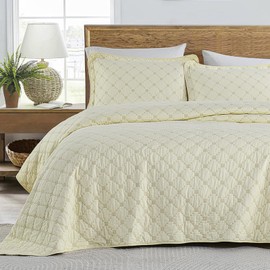 SahSahCasa 100% Cotton Quilt King Size, King Quilt Set, Quilted Bedspread Lightweight Comforter, Cross-Stitch Embroidery Pattern Quilt Bedding Set for King Bed, 3Pcs, Cream